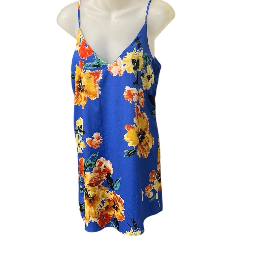 LuLu’s Blue Floral Twin Island Sleeveless Shift Mini Dress Size Small